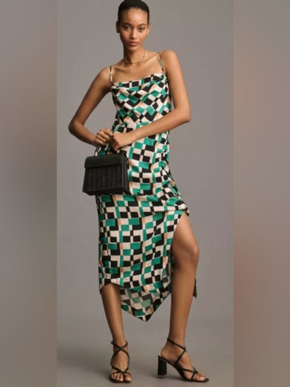By Anthropologie Sleeveless Draped-Back Asymmetric Slip Midi Dress - Picture 8 of 8